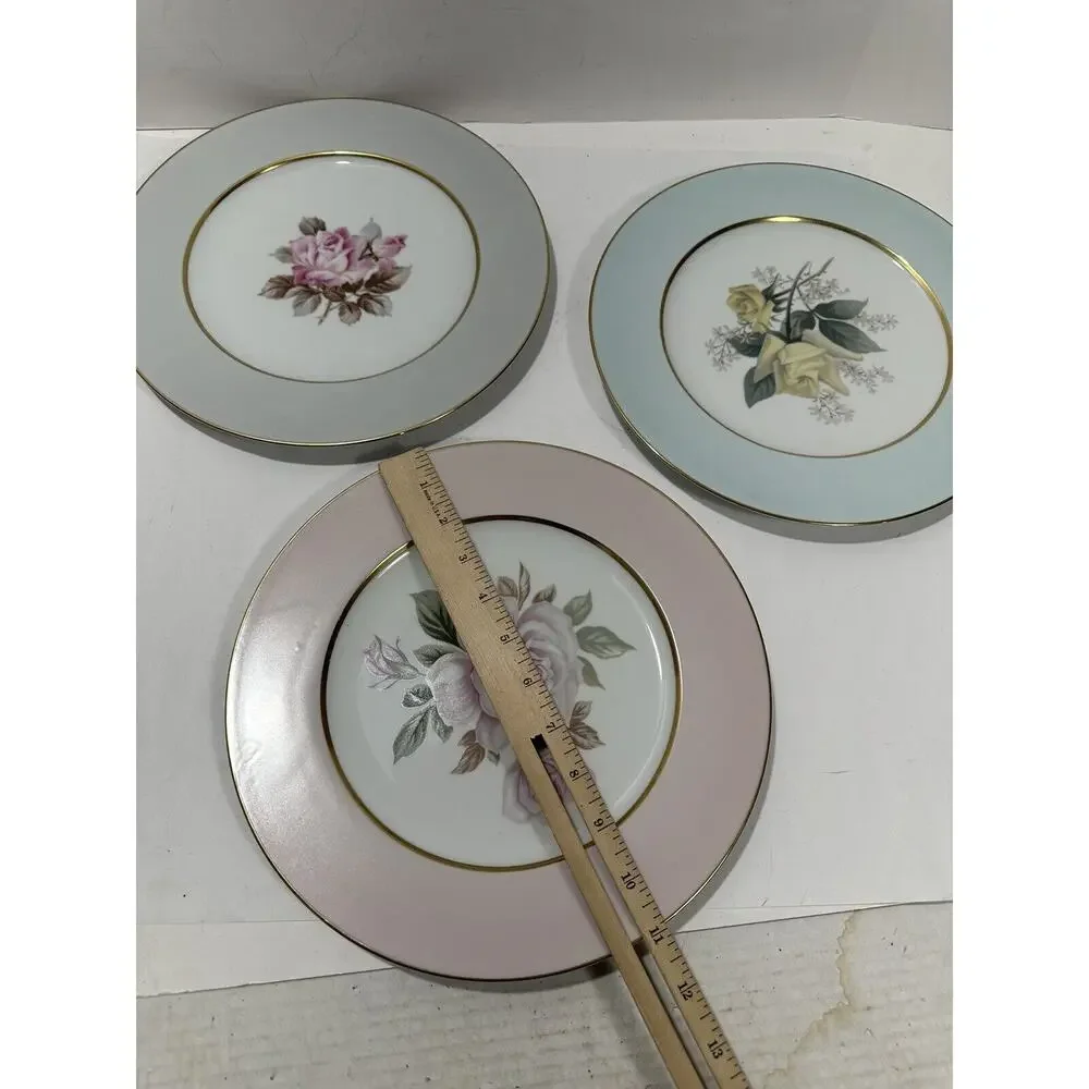 Set Of 3 Noritake Japan Dinner 11” Plate Flowers Pink Blue Gray Floral Lot‎